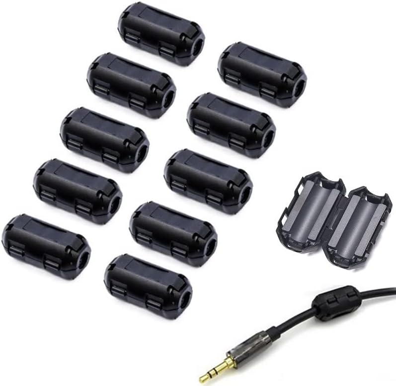 VSKEY Clip-on Noise Filter,[10pcs 5mm] Anti-interference High-Frequency Ferrite Core Choke Cable Clip for Home Audio System,Tvs,Speakers,Radio,Audio Equipment Noise Suppressor (0.2 inch inner diameter) - Image 1